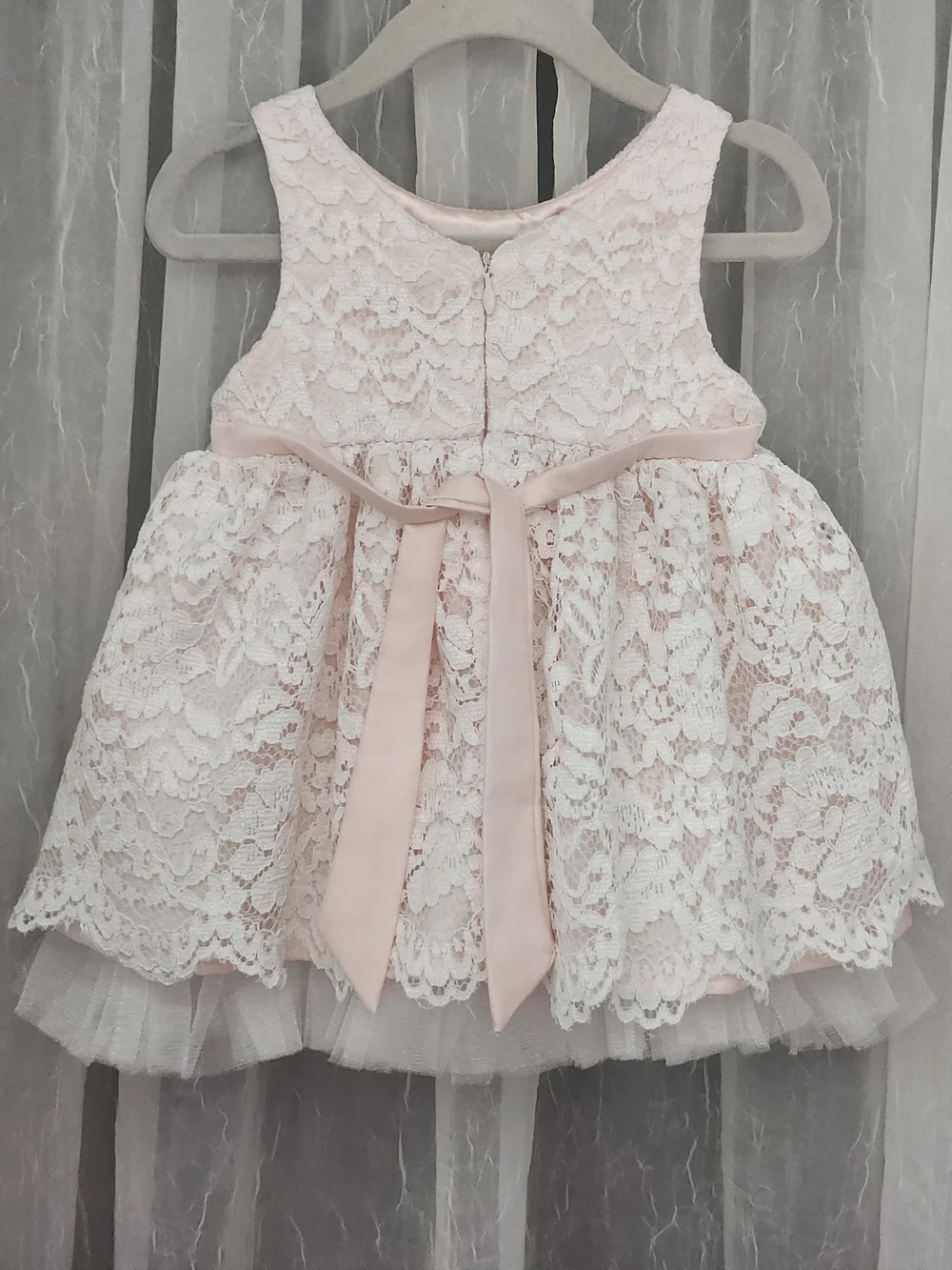 American Princess Pale Pink Lace Pearl-Trim Dress, S-18mons, EPreLC